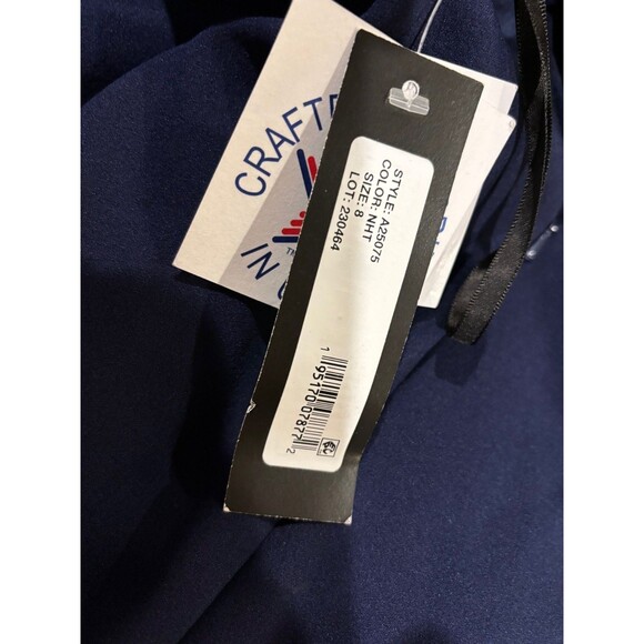 Betsy & Adam True Cut Out One Shoulder Side Ruche Long Formal Gown sz 8 Navy - Picture 5 of 8